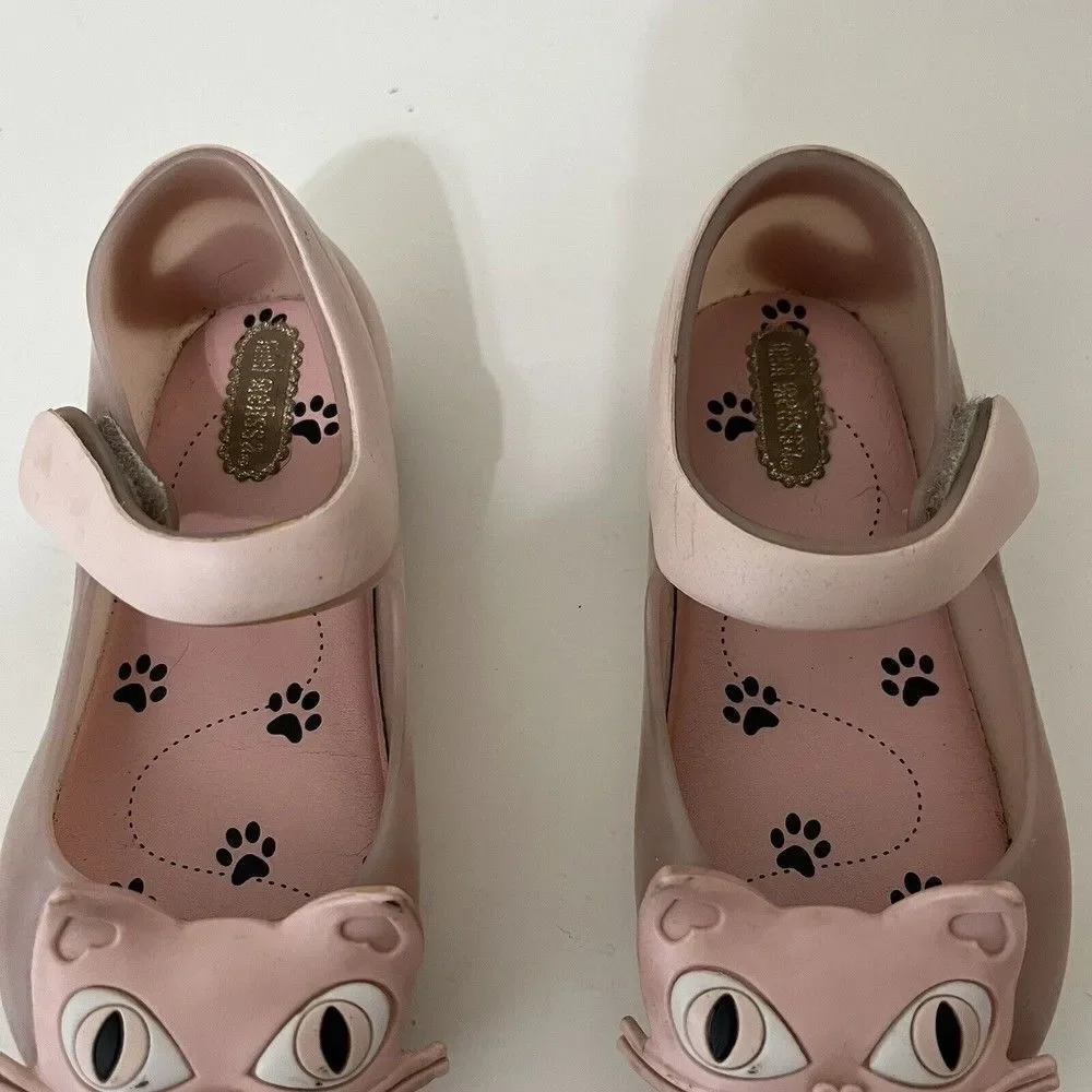 Mini Melissa Ultragirl II Pink Cat Mary Jane Flats Shoes Toddler Girls Size 8
